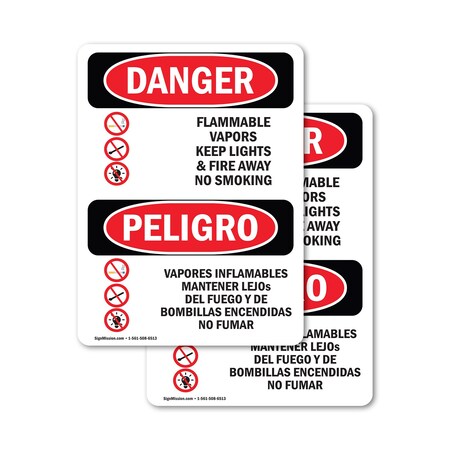Signmission Flammable Vapors Keep Fire Away Bilingual Danger Sign, Vinyl Decal, 12in W x 18in L, 2PK OS-2PACK-DS-D-1218-VS-1257
